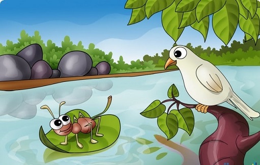قصة الحمامة والنملة والصياد مكتوبة بالفرنسية